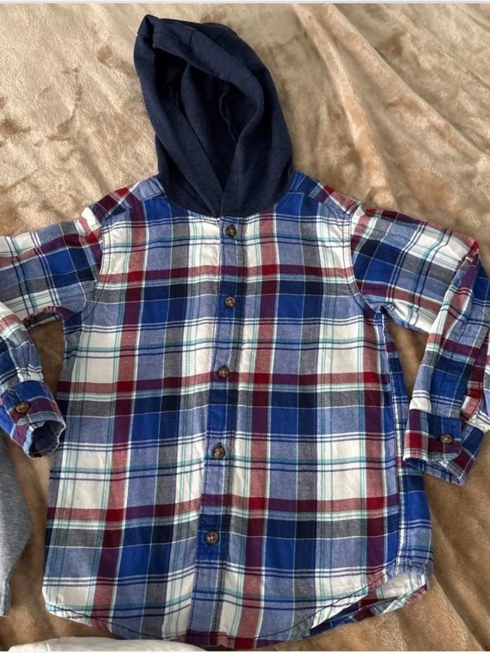 Carter's Plaid Button-Front Hooded Shirts - Green, Blue, Olive